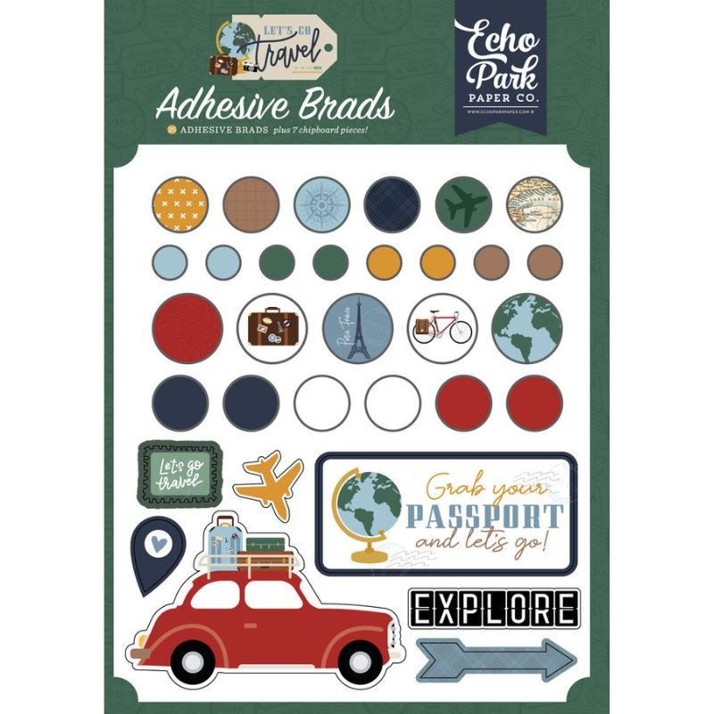 Echo Park Adhesive Brads - Let's Go Travel - 1