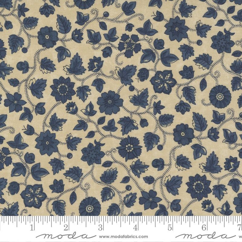 Tessuto Moda Fabrics Tan Blue Flowers - 1