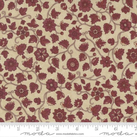 Tessuto Moda Fabrics Tan Red Flowers - 1